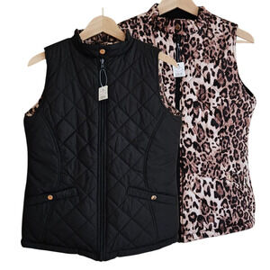 NEW! Princess Cruises Vest Puffer *Reversible* Black Animal Print Women's Small